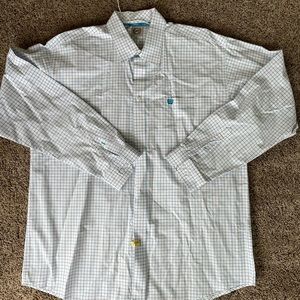 Men’s Cinch Long sleeve teal brown white shirt.  XL